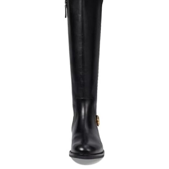 Cole Haan Clover Black Leather Stretch Tall Riding Boots Gold Buckle Sz 8B NWT - Picture 4 of 6